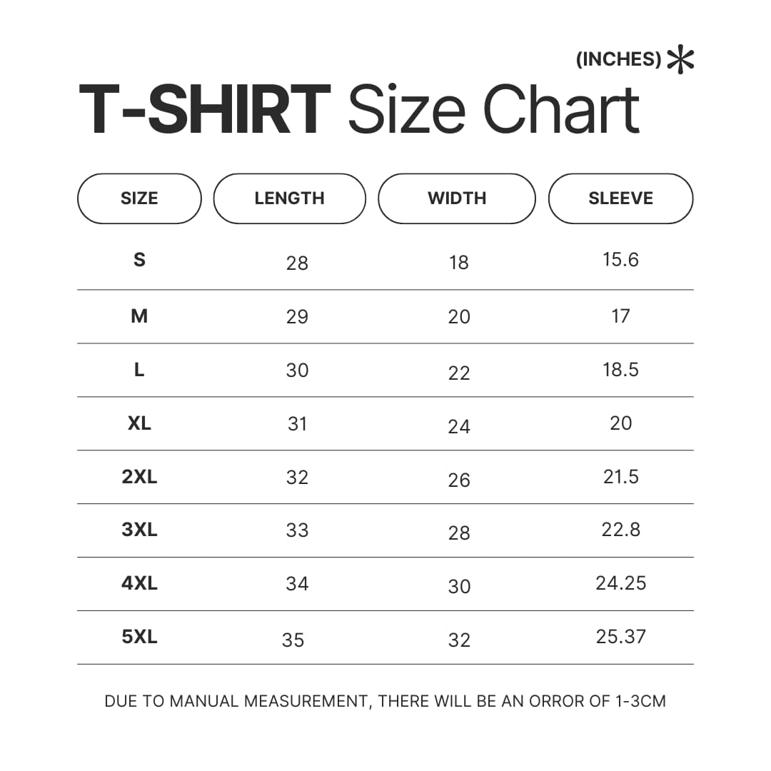 T shirt Size Chart - Shin Megami Tensei Store