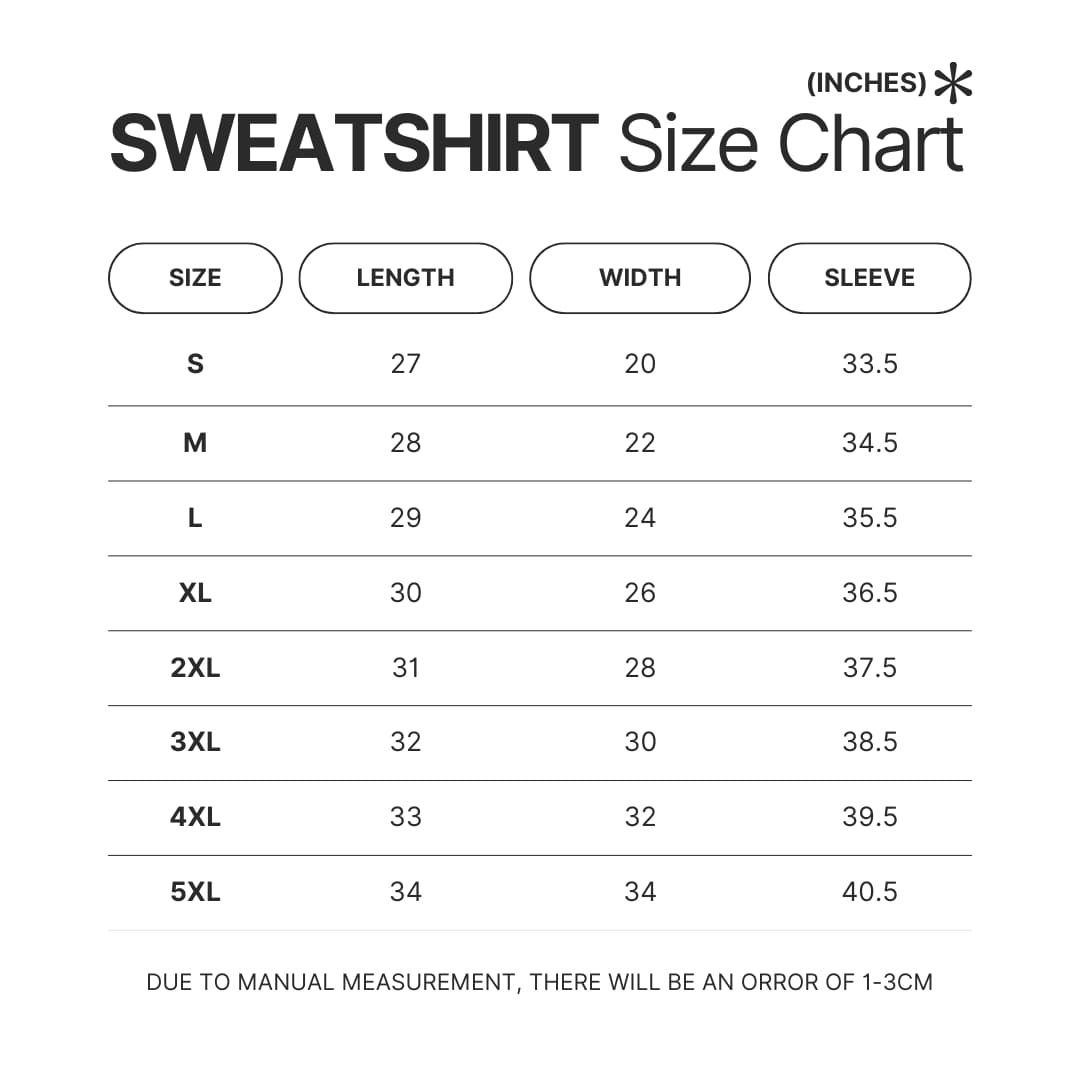 Sweatshirt Size Chart - Shin Megami Tensei Store